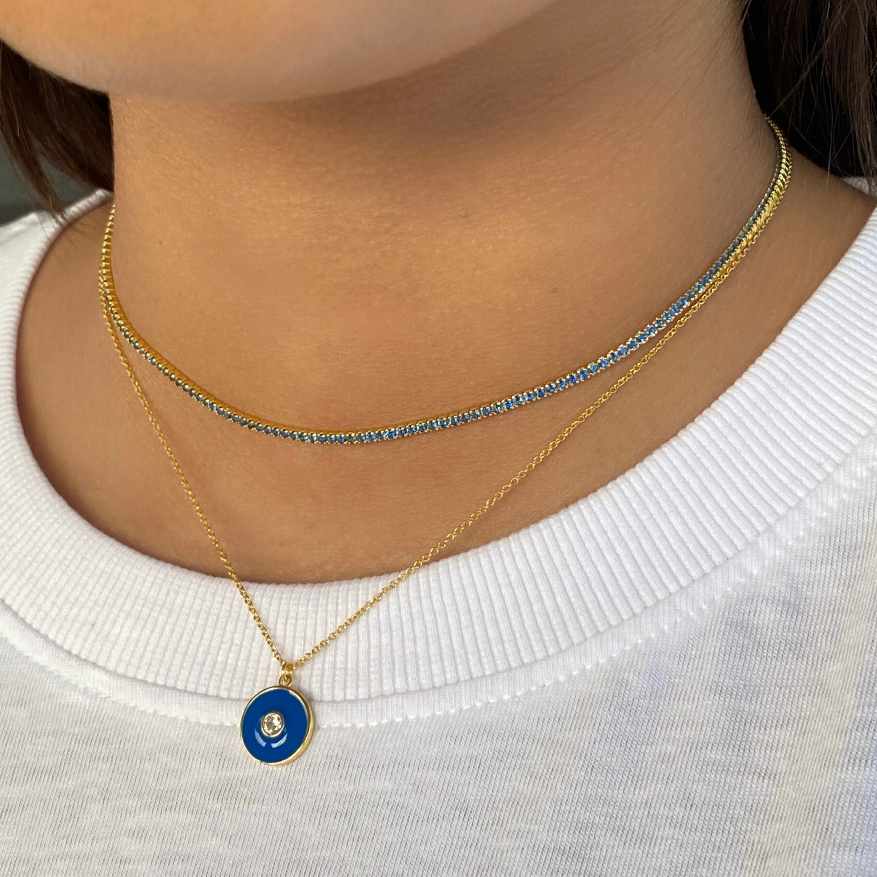 Blue Enamel Circle Necklace