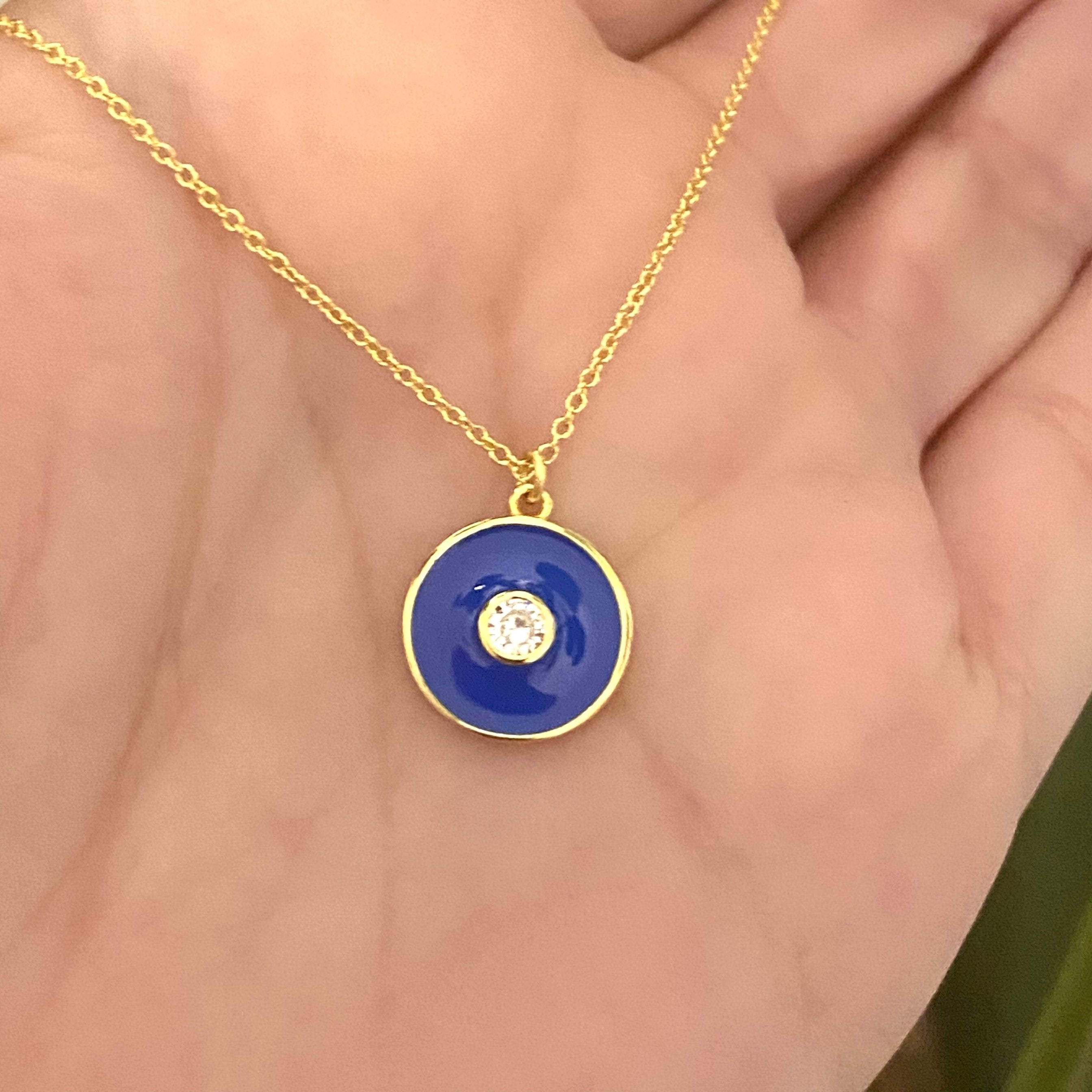 Blue Enamel Circle Necklace