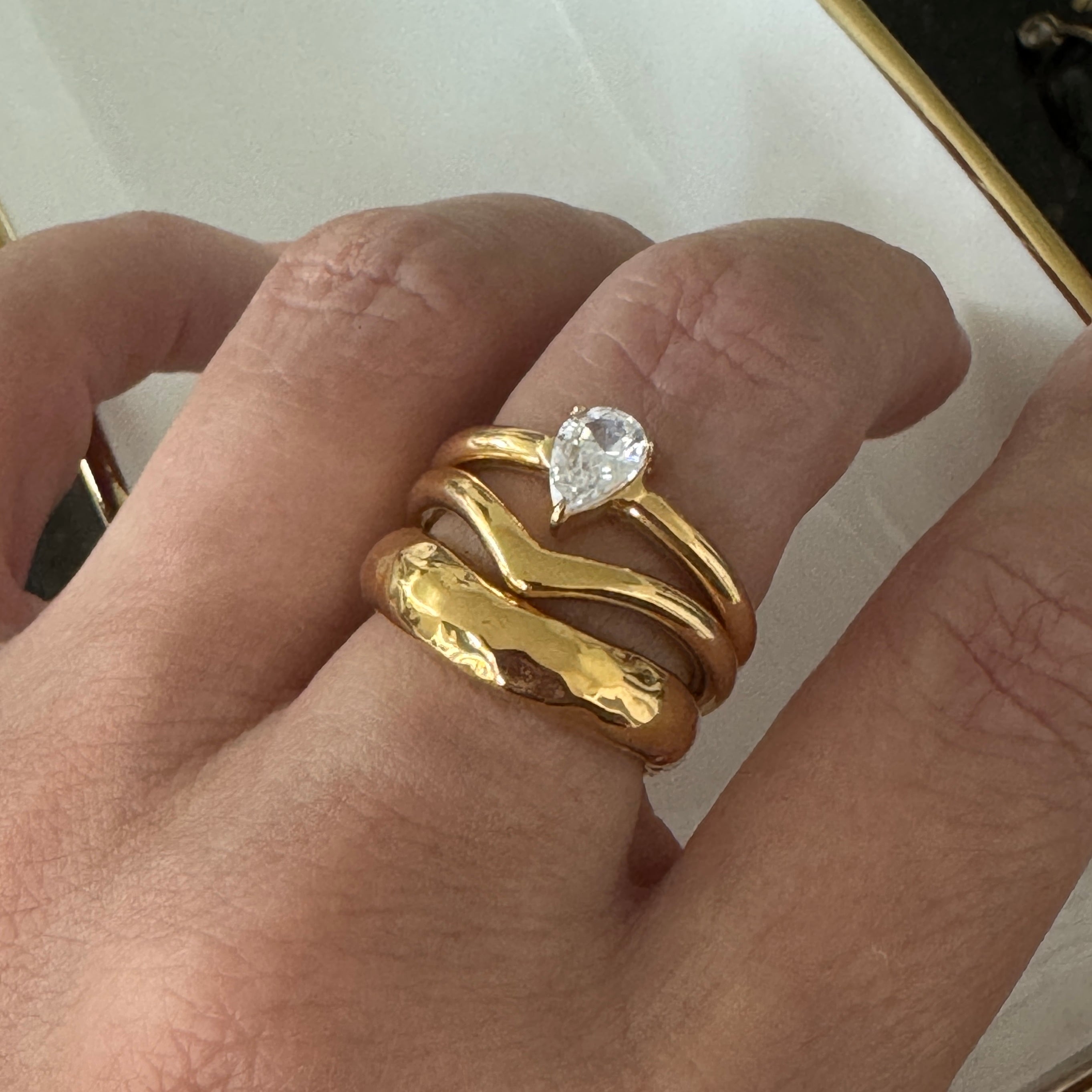 Golden Raindrop Ring Set