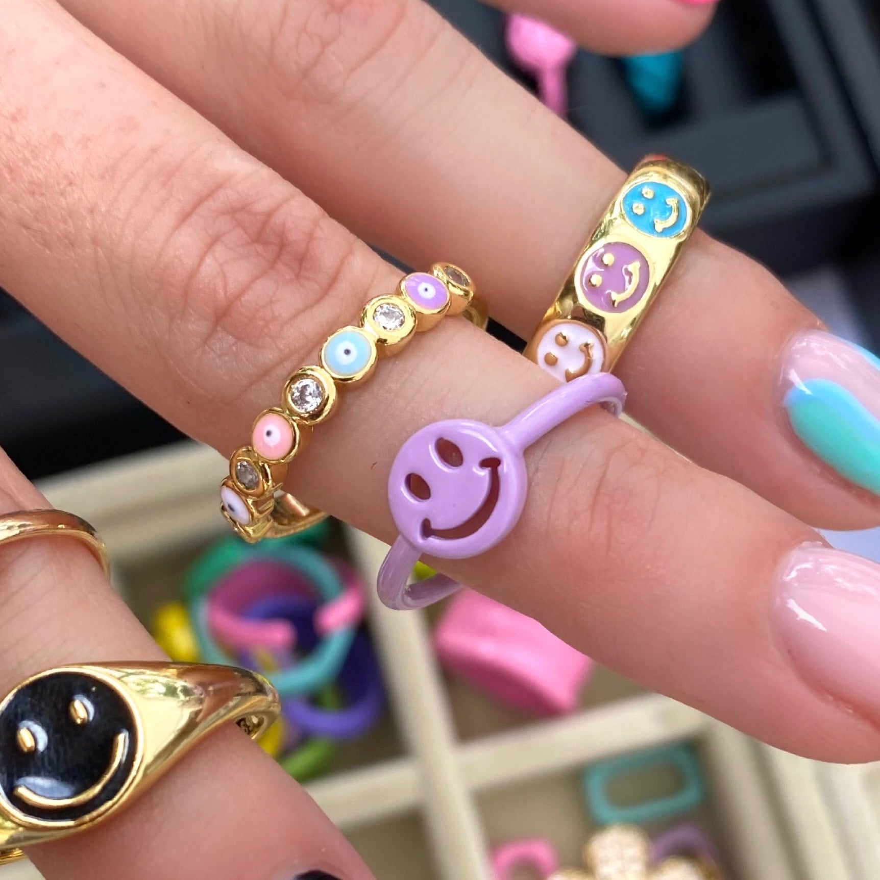 Pastel Happy Face Ring