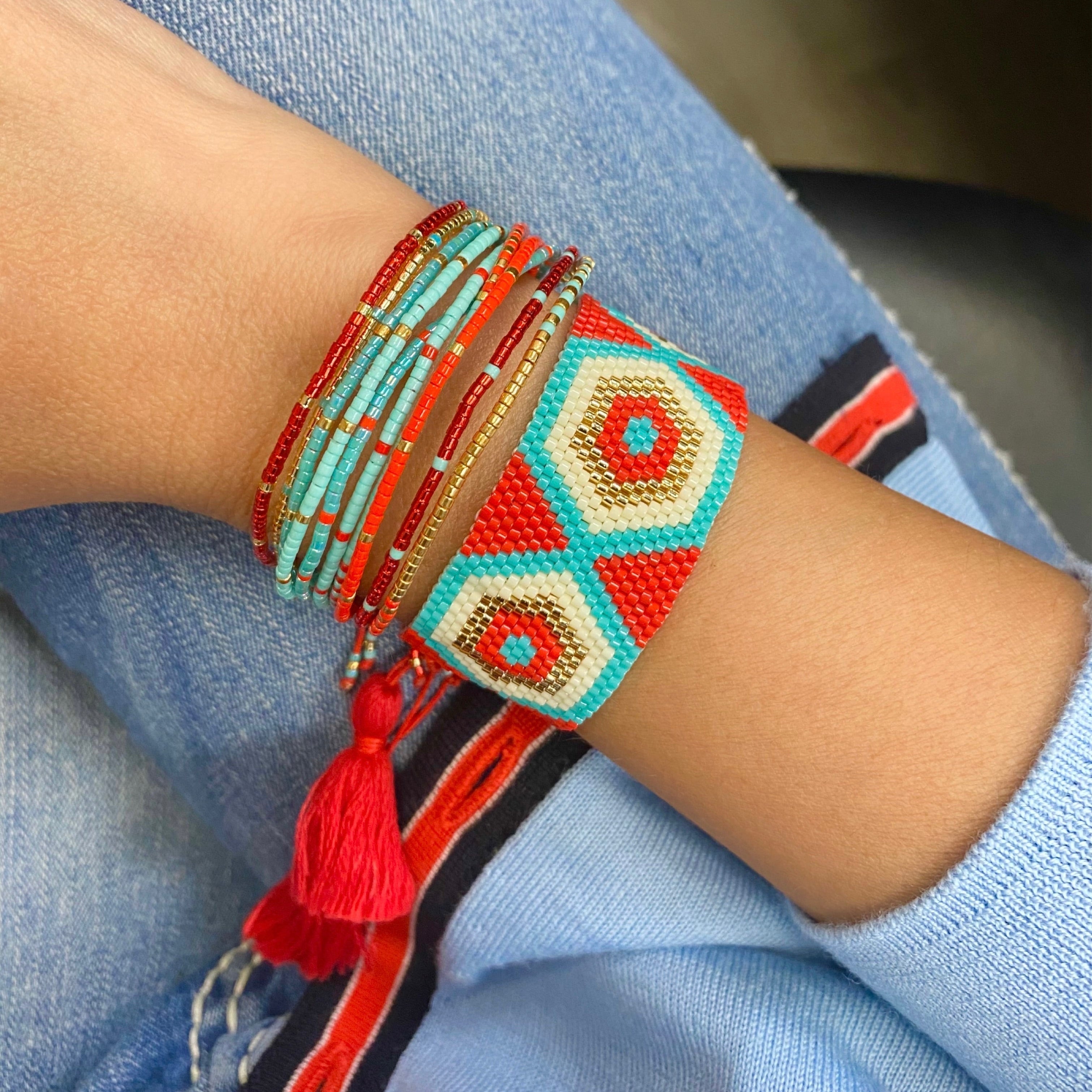 Red & Turquoise Miyuki Bracelet