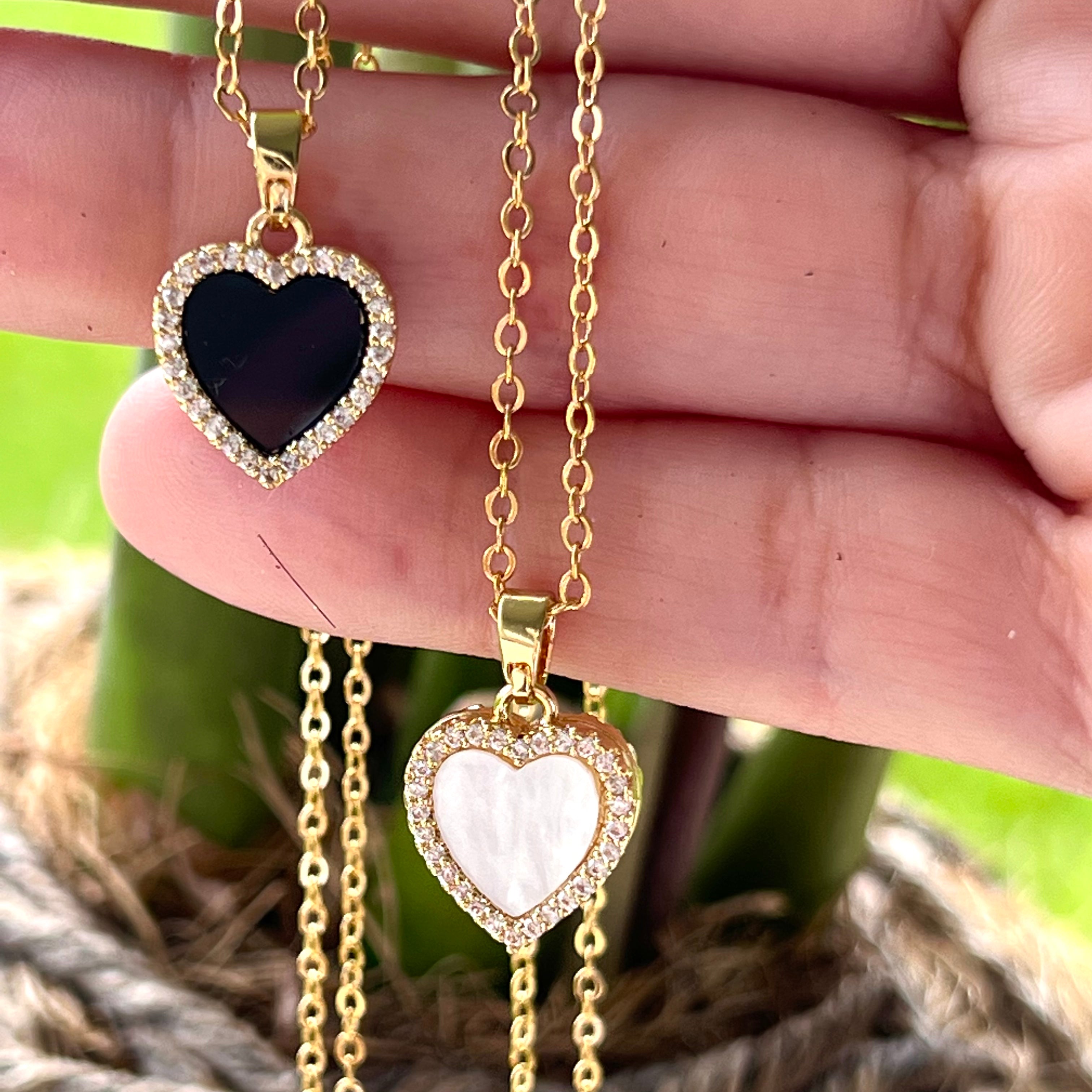 Black and white heart necklace