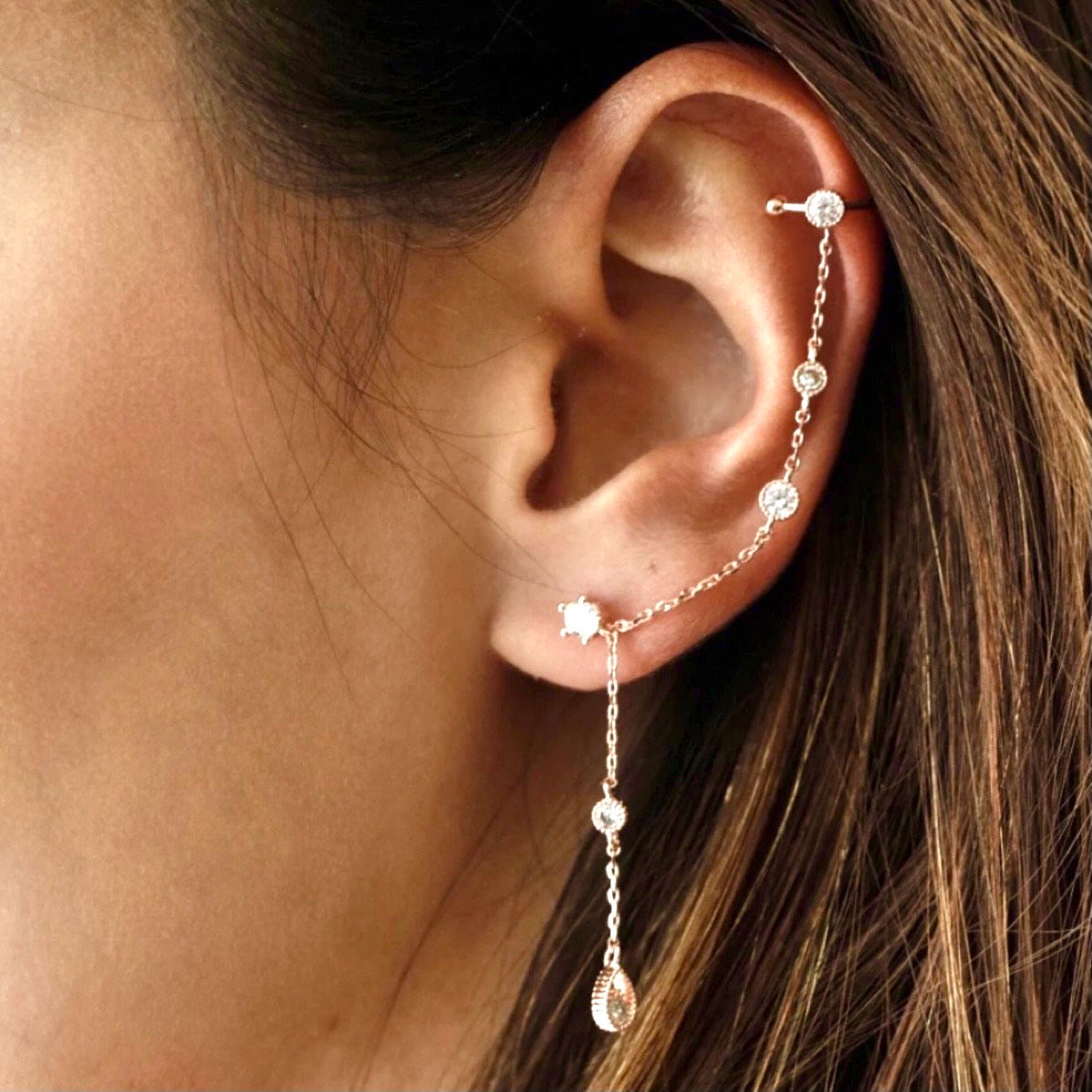 CZ DROP ear cuff earrings