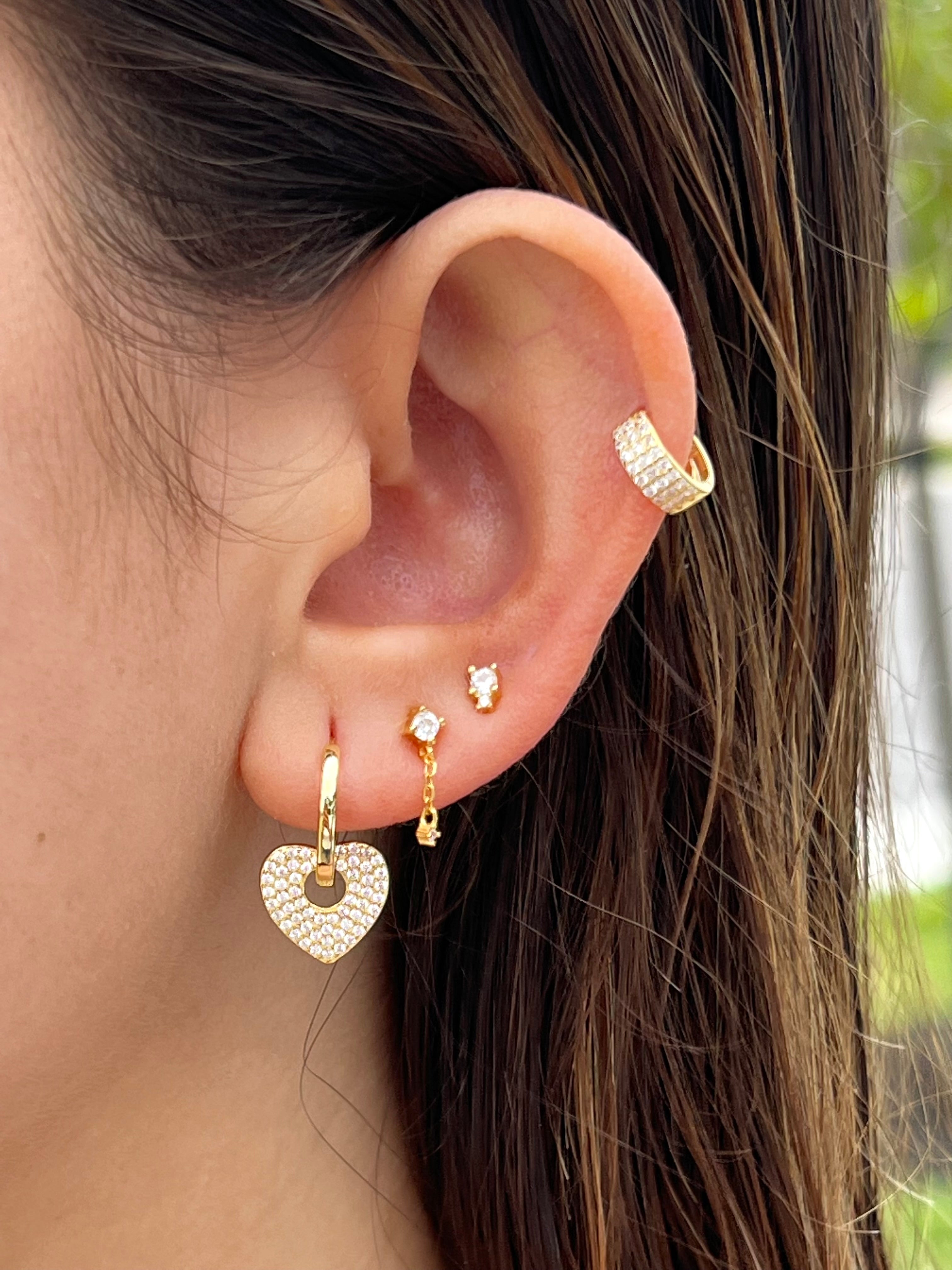 Heart charm mini hoops earrings