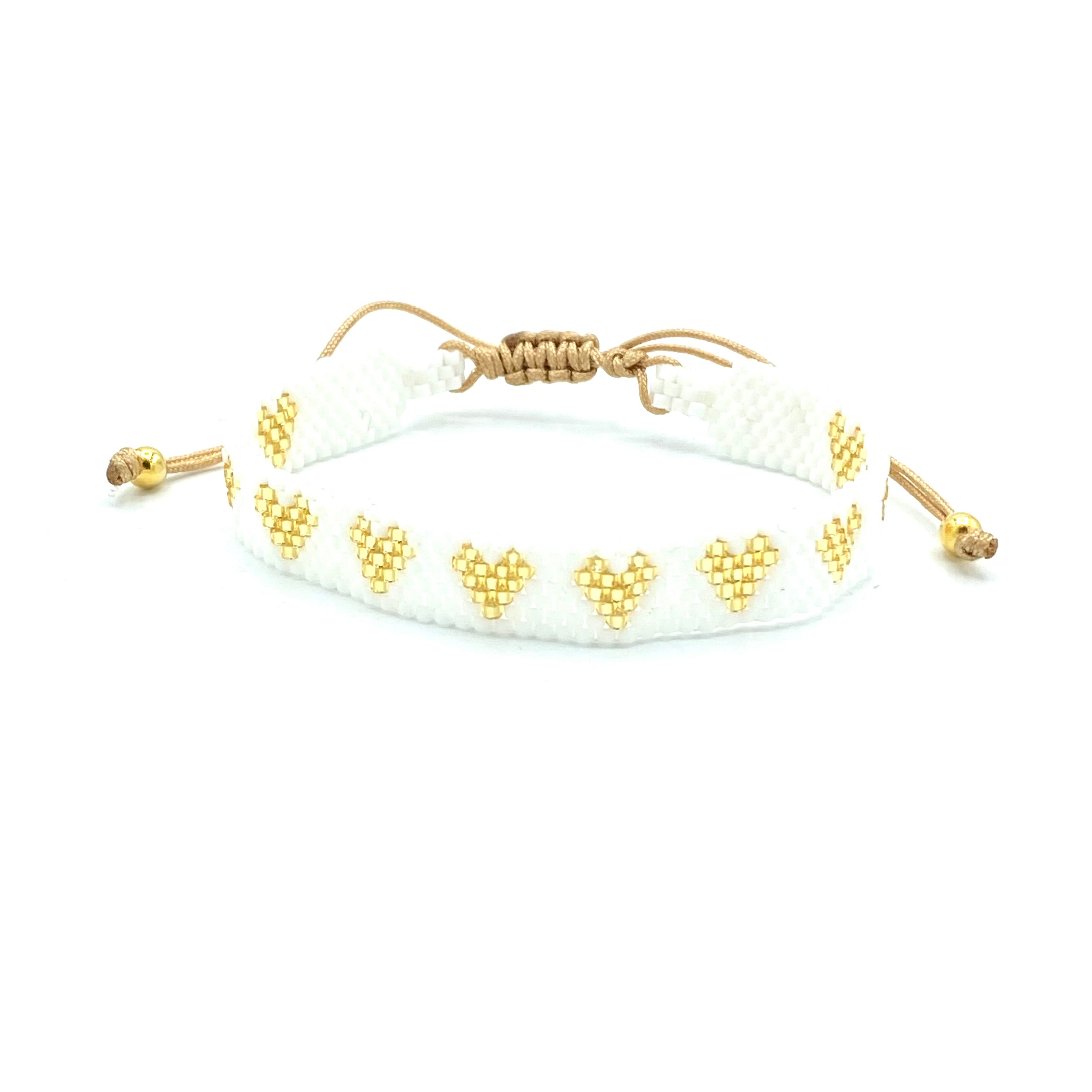 MULTI HEARTS White & gold miyuki bracelet