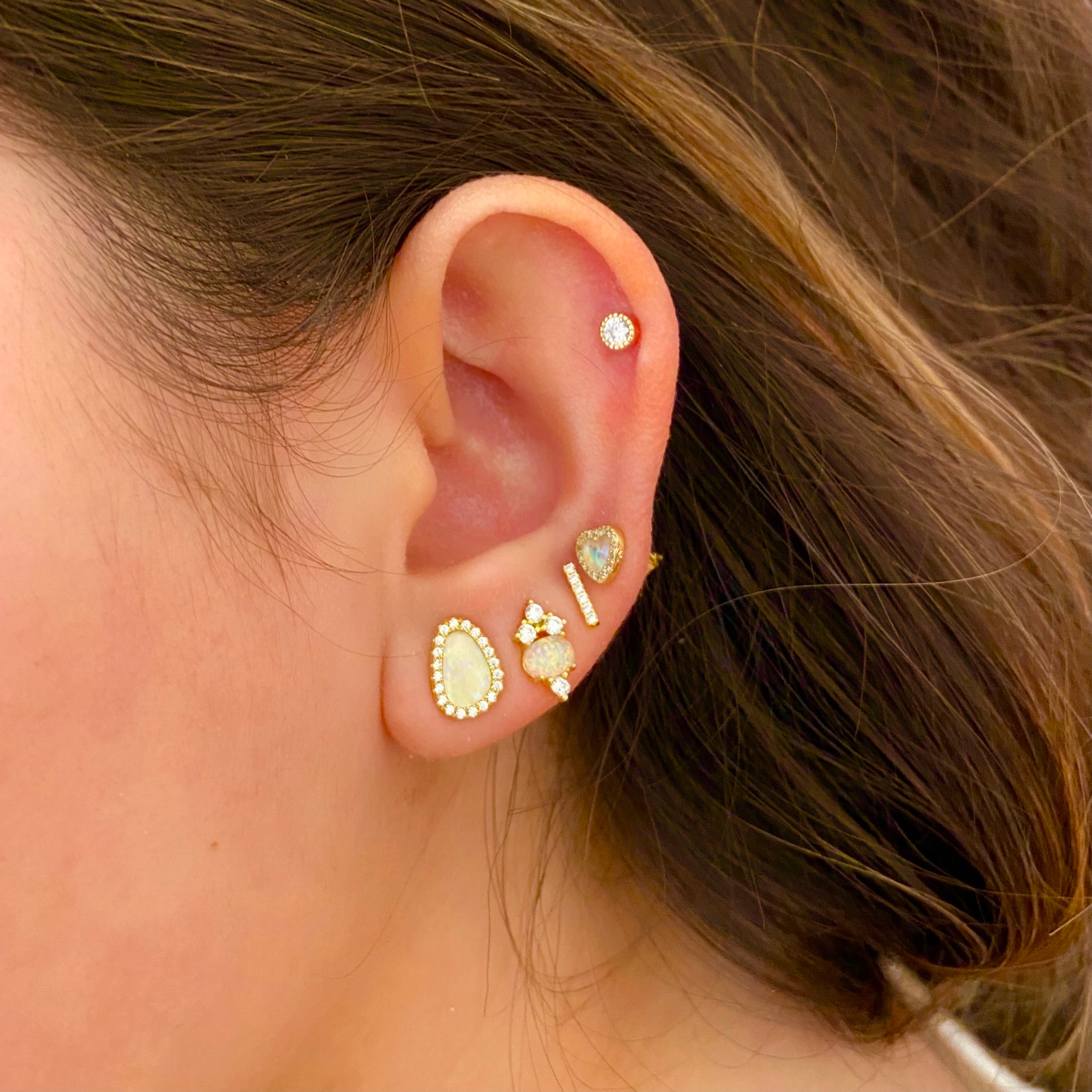 6 CZ LINE studs earrings