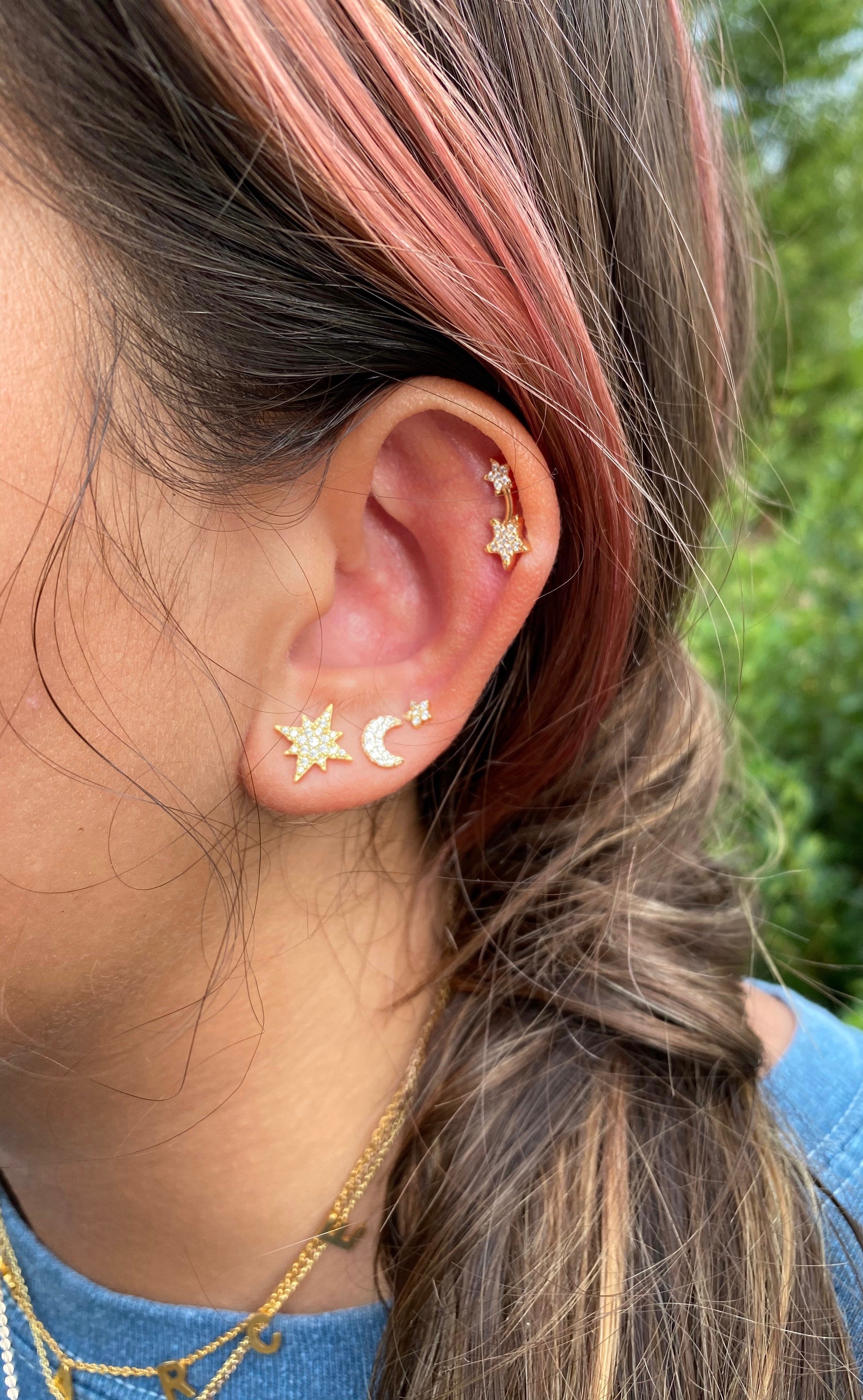 2 STAR CZ studs earrings